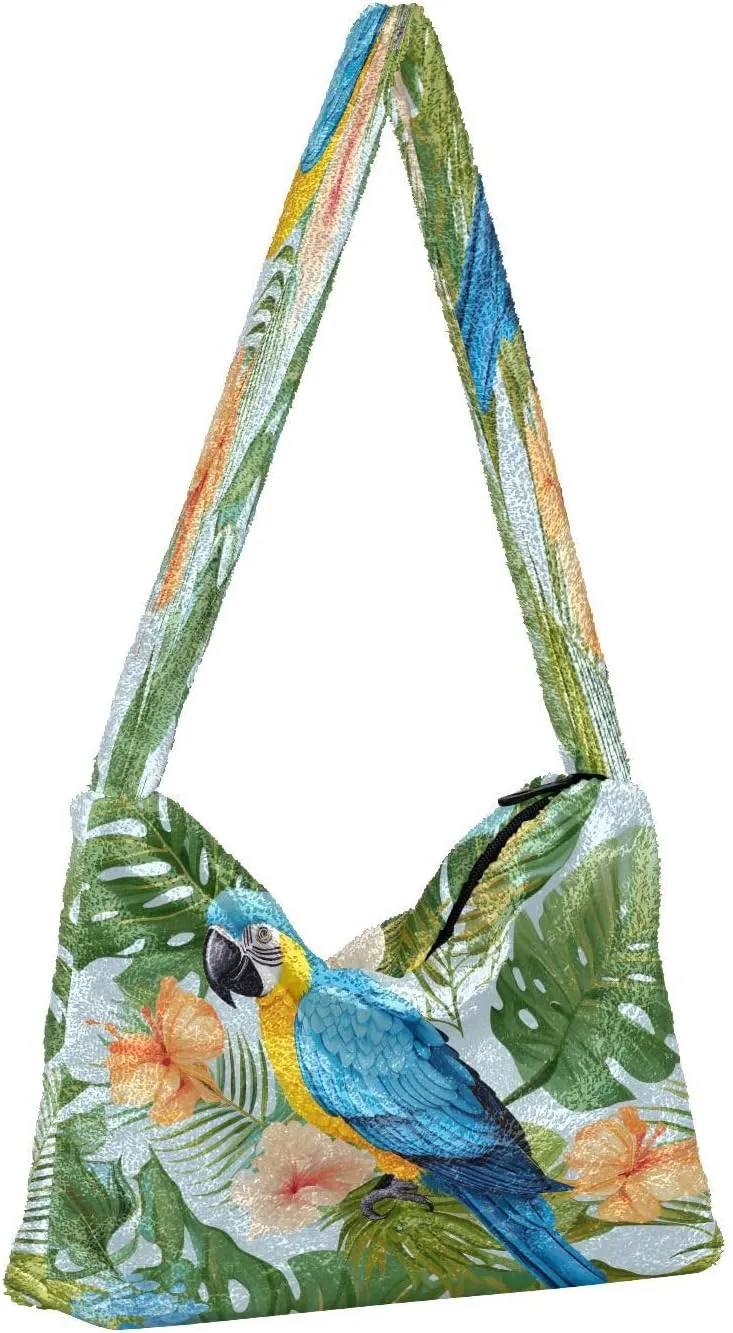 Tropical Leaves on White Women Handbags Shoulder Bag, Handbag Shoulder Bag, Womens Outdoor Bag