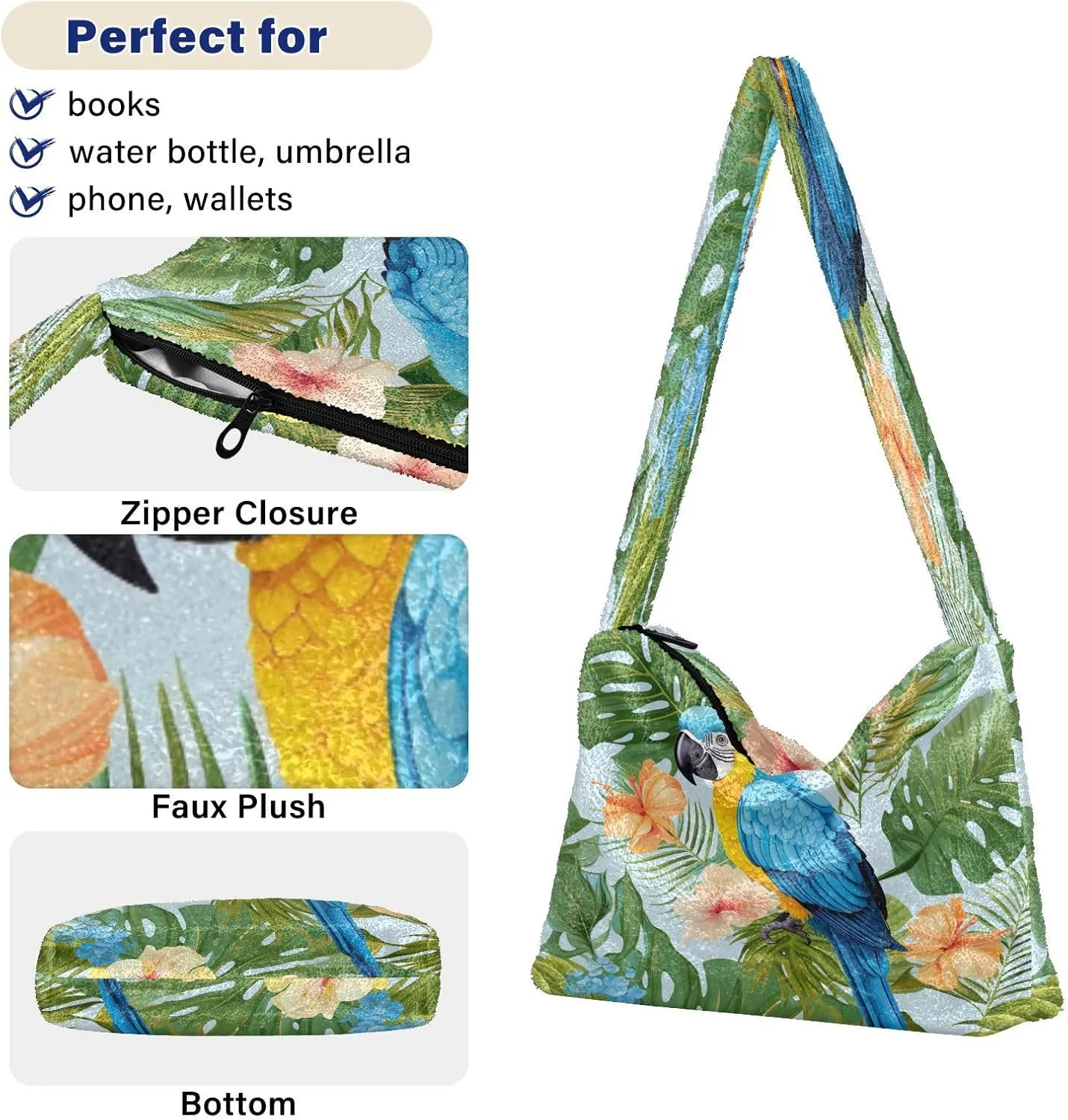 Tropical Leaves on White Women Handbags Shoulder Bag, Handbag Shoulder Bag, Womens Outdoor Bag