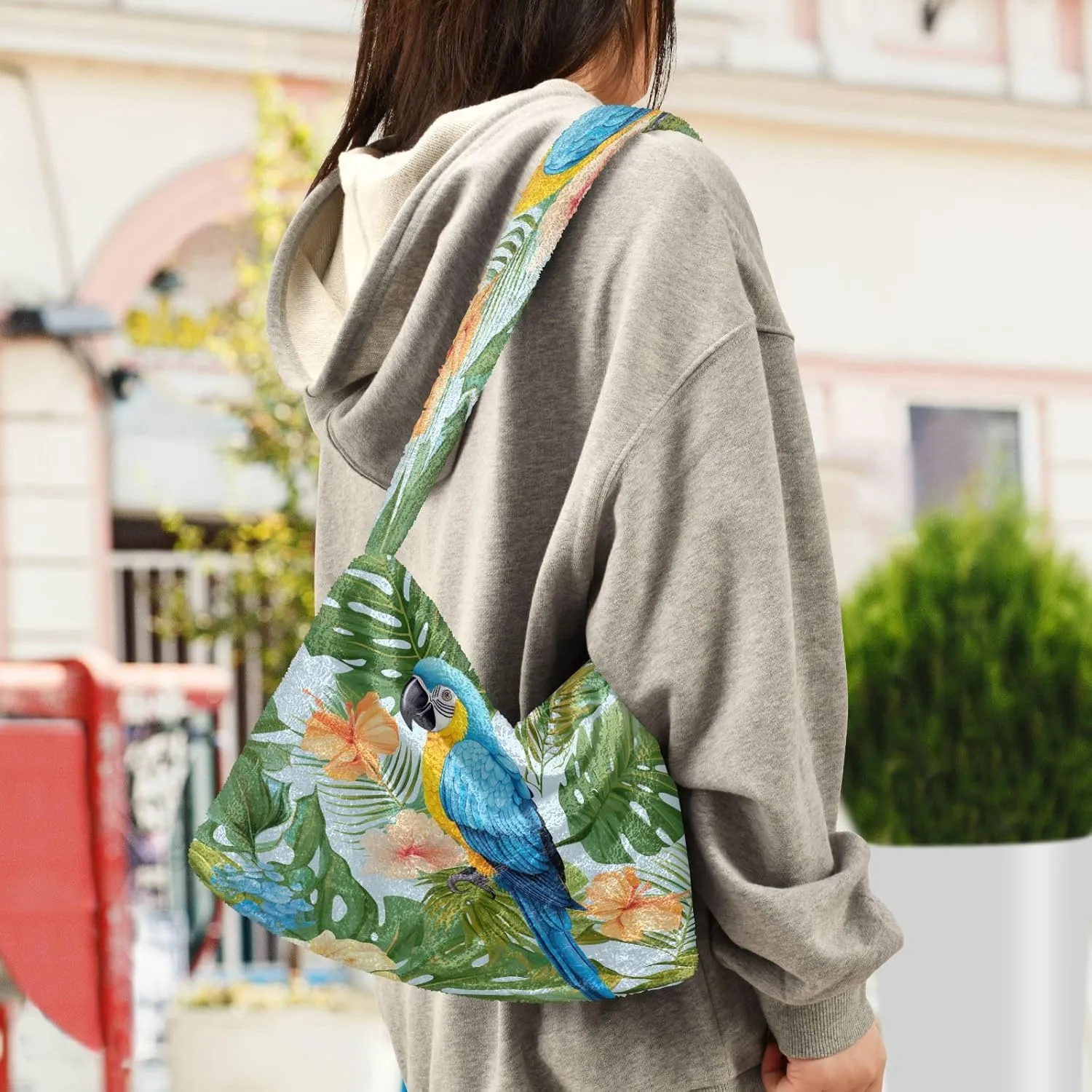 Tropical Leaves on White Women Handbags Shoulder Bag, Handbag Shoulder Bag, Womens Outdoor Bag