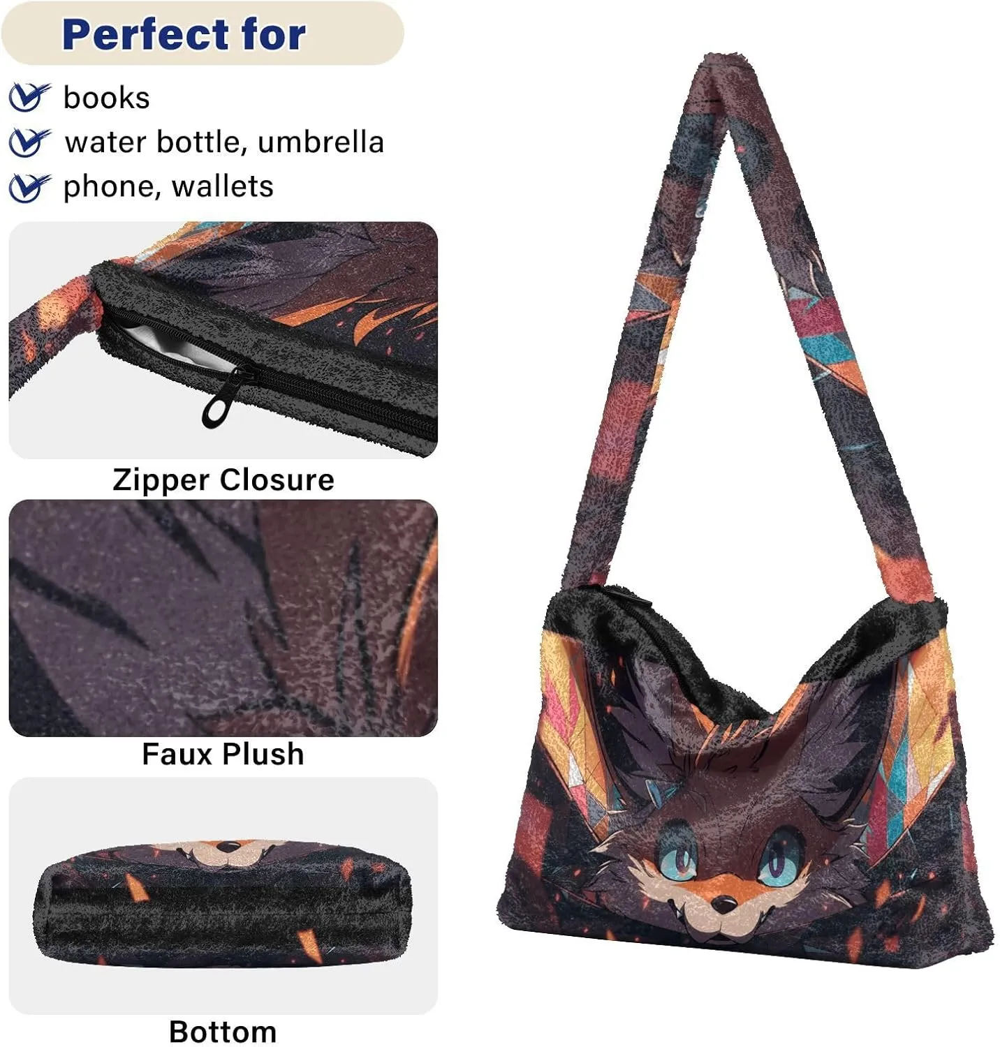 Two Dogs in Driver Seat Shoulder Tote Bag, Tote Bag with Shoulder Strap and Zipper, Lightweight Handbags for Women