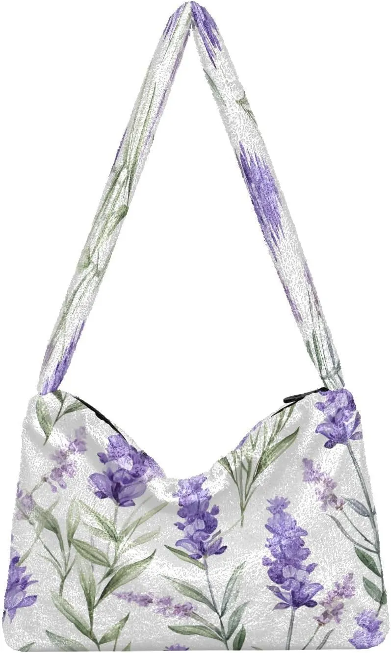 Two Painted Flowers Shoulder Bag, Tote Bag with Zipper and Shoulder Strap, Autumn Handbags