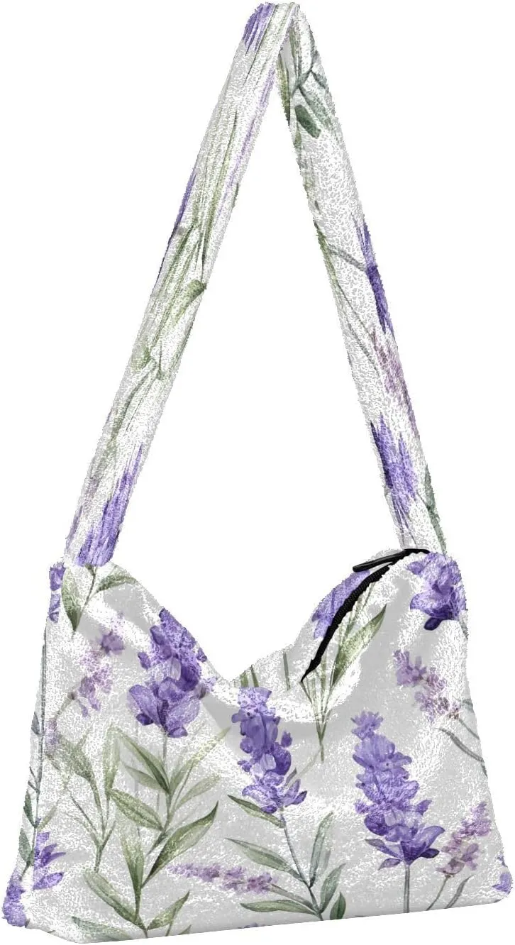 Two Painted Flowers Shoulder Bag, Tote Bag with Zipper and Shoulder Strap, Autumn Handbags