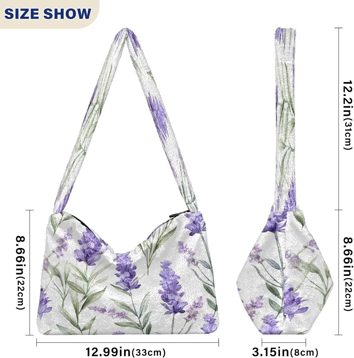 Two Painted Flowers Shoulder Bag, Tote Bag with Zipper and Shoulder Strap, Autumn Handbags