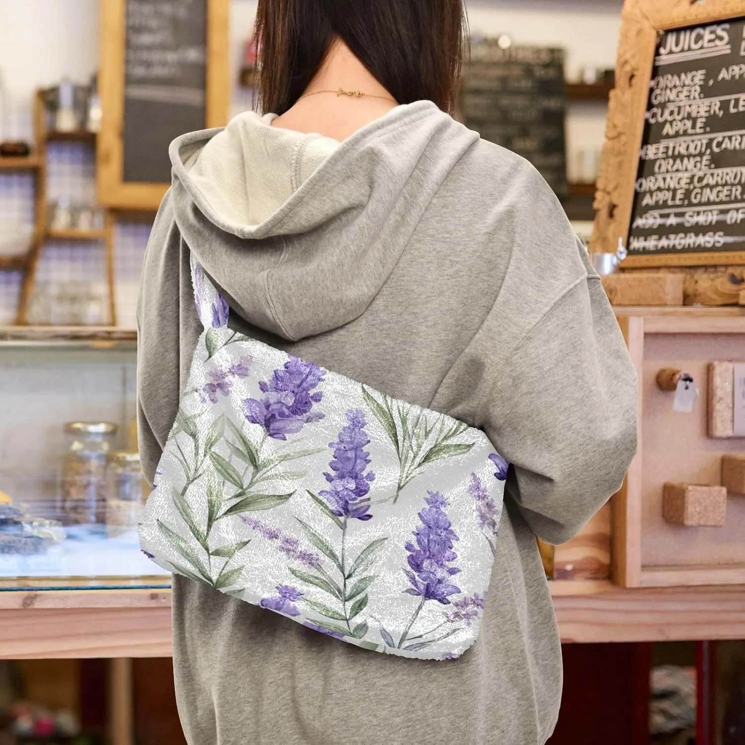 Two Painted Flowers Shoulder Bag, Tote Bag with Zipper and Shoulder Strap, Autumn Handbags
