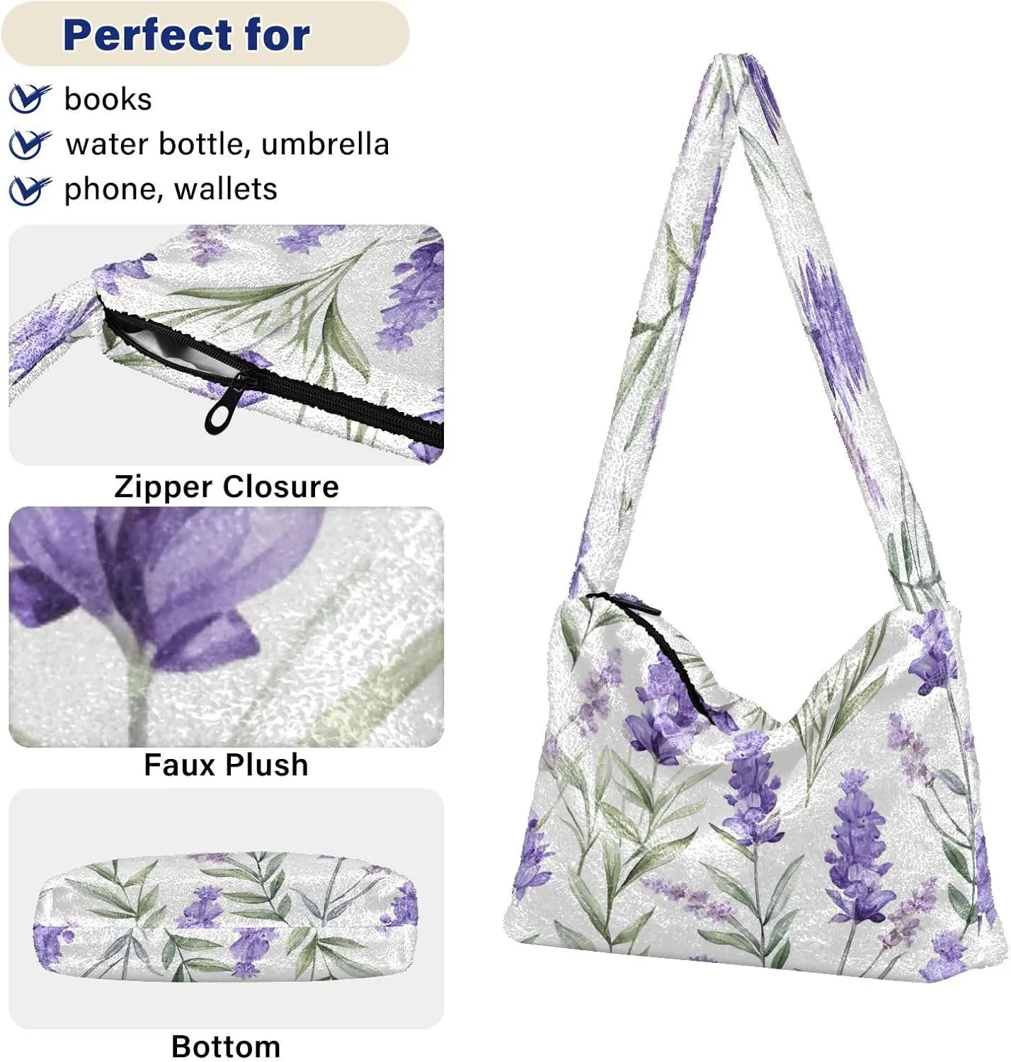 Two Painted Flowers Shoulder Bag, Tote Bag with Zipper and Shoulder Strap, Autumn Handbags