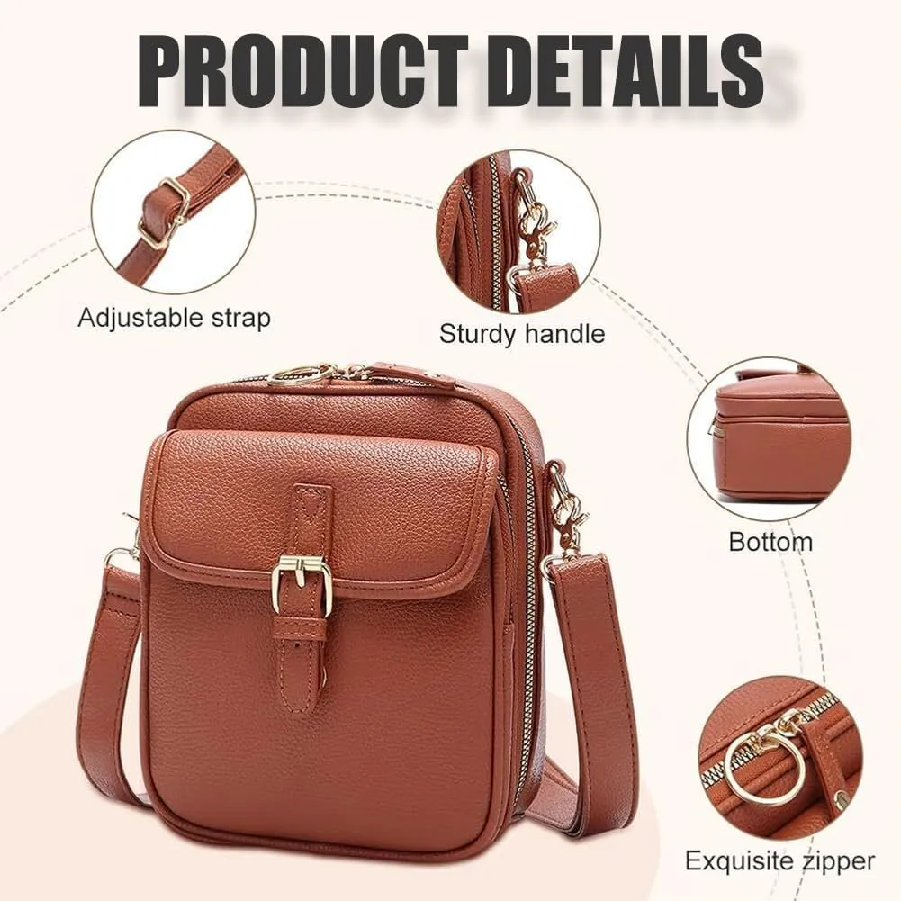 Urvashi Crossbody Leather Bag for Women, Vegan Anti Theft Side Purse Shoulder, Retro Soft Handbags with Built In Wallet