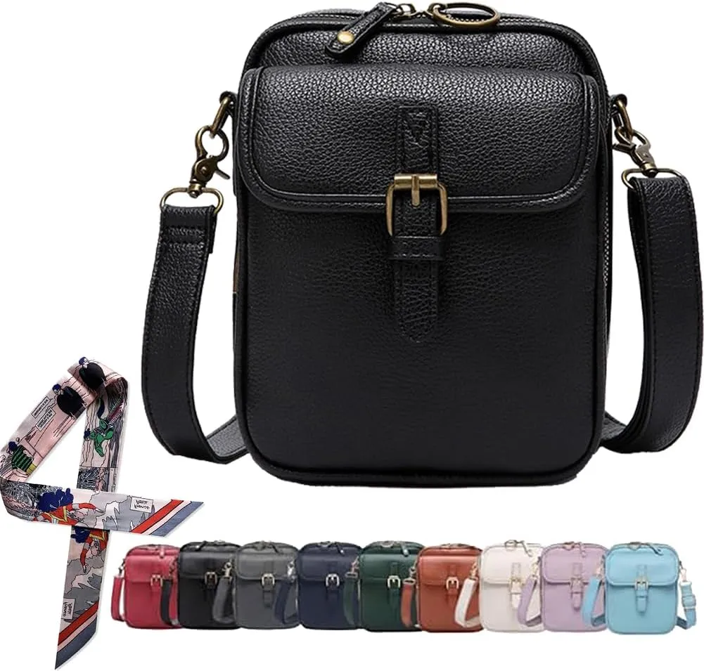 Urvashi Crossbody Leather Bag for Women, Vegan Anti Theft Side Purse Shoulder, Retro Soft Handbags with Built In Wallet