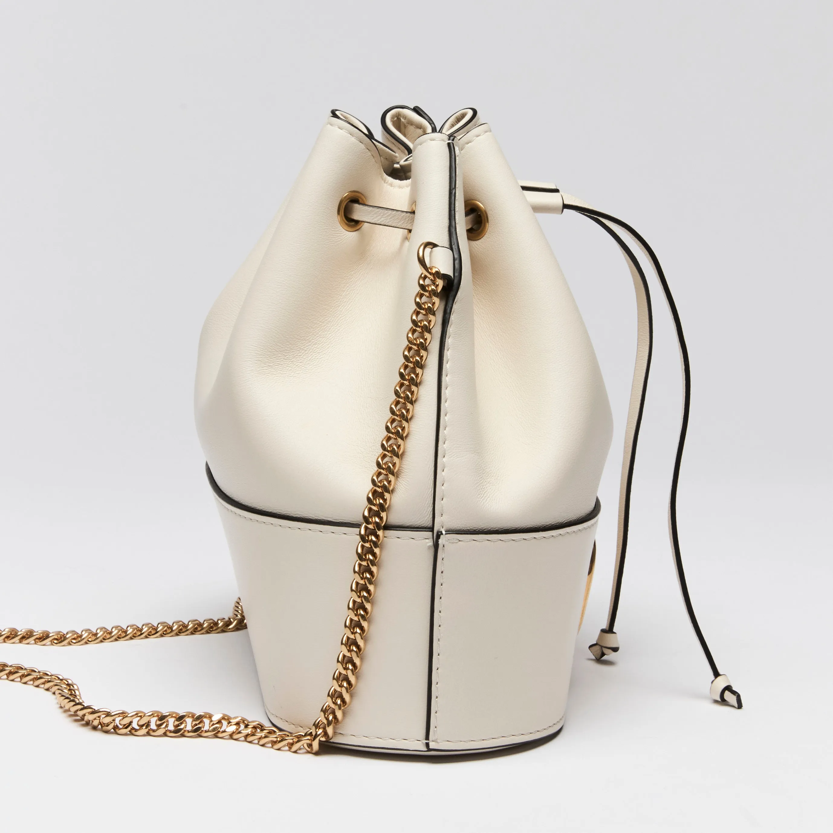 Valentino White Nappa Leather VLogo Mini Bucket Bag