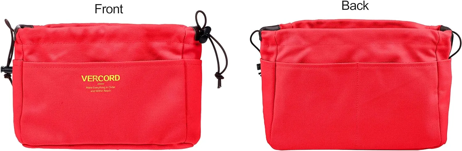 Vercord Canvas Handbag Organizers, Sturdy Purse Insert Organizer Bag in Bag, 10 Pockets Red Small