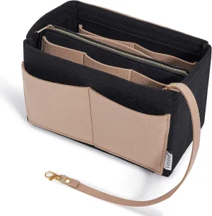Vercord Felt Organizer Insert For Purse Handbag Tote Bag In Bag Inside Shaper Divider Neo Black & Beige Medium