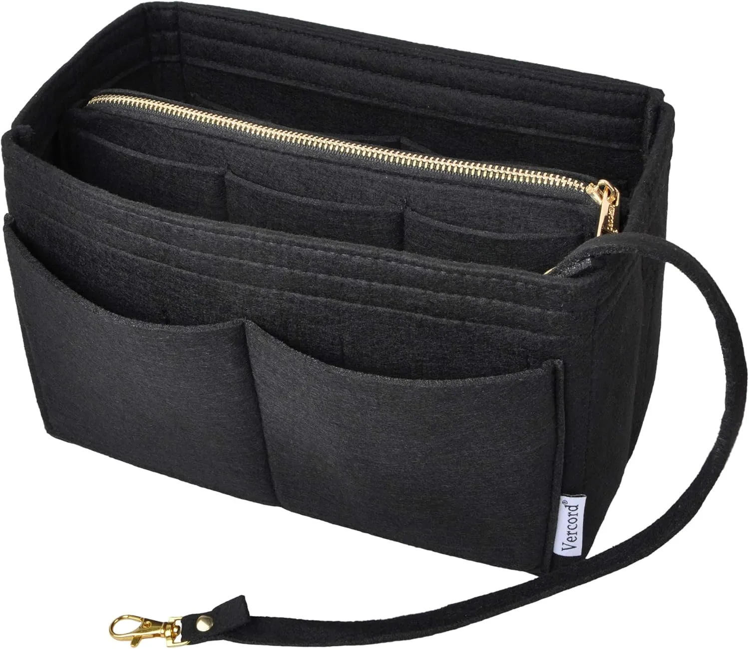Vercord Felt Organizer Insert For Purse Handbag Tote Bag In Bag Inside Shaper Divider Neo Black Large