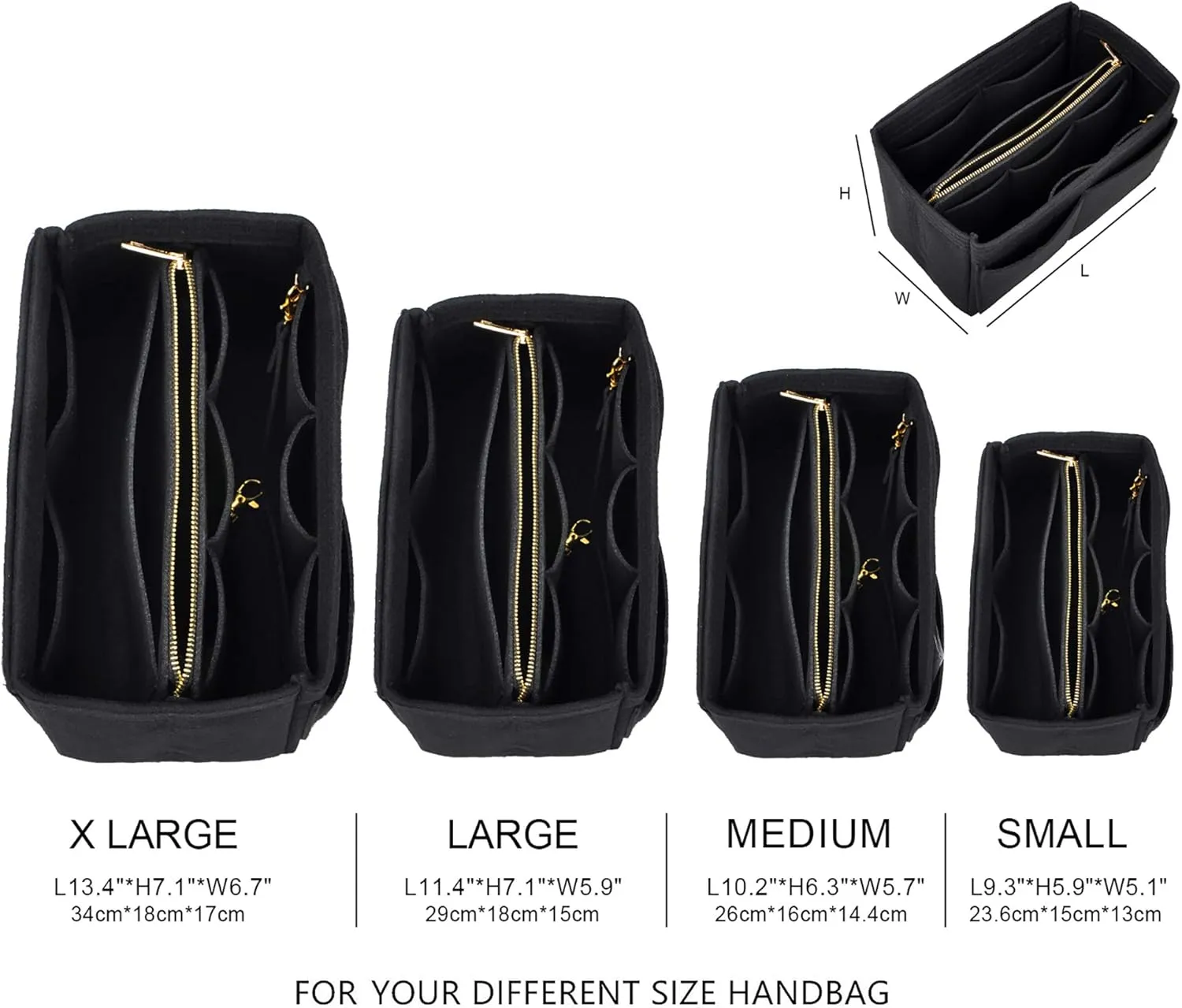 Vercord Felt Organizer Insert For Purse Handbag Tote Bag In Bag Inside Shaper Divider Neo Black Small