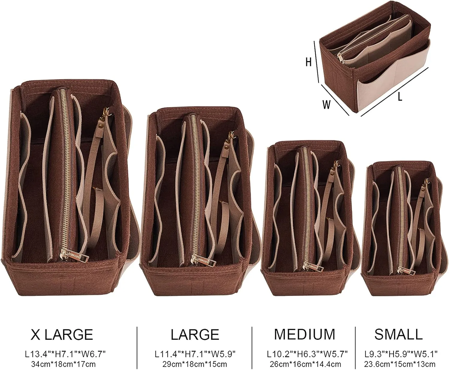 Vercord Felt Organizer Insert For Purse Handbag Tote Bag In Bag Inside Shaper Divider Neo Coffee & Beige Small