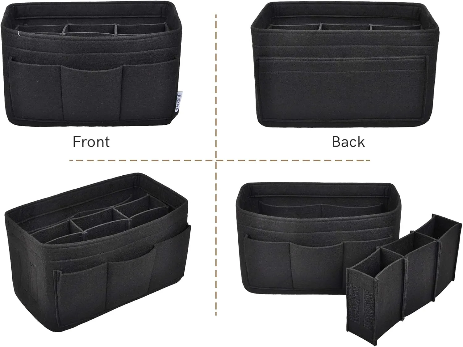 Vercord Felt Purse Organizer Handbag Insert Liner Shaper Bag in Bags for Speedy Neverfull Tote Black Medium