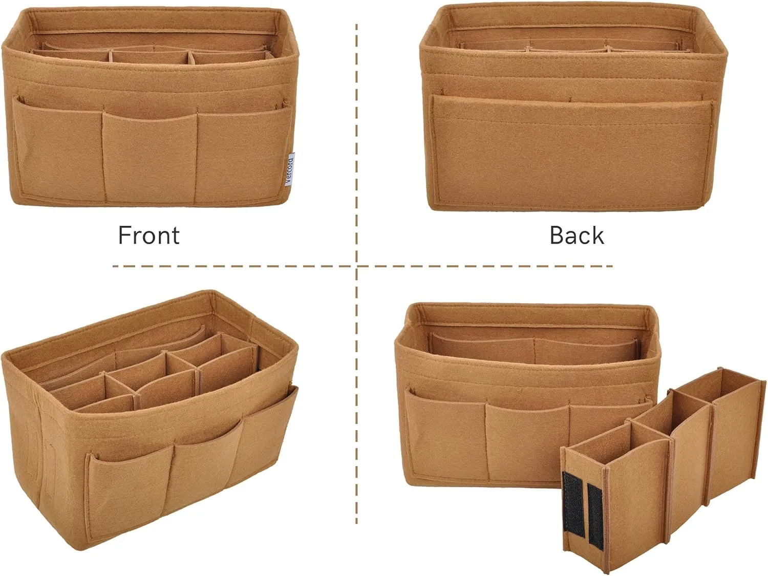 Vercord Felt Purse Organizer Handbag Insert Liner Shaper Bag in Bags for Speedy Neverfull Tote Brown Large