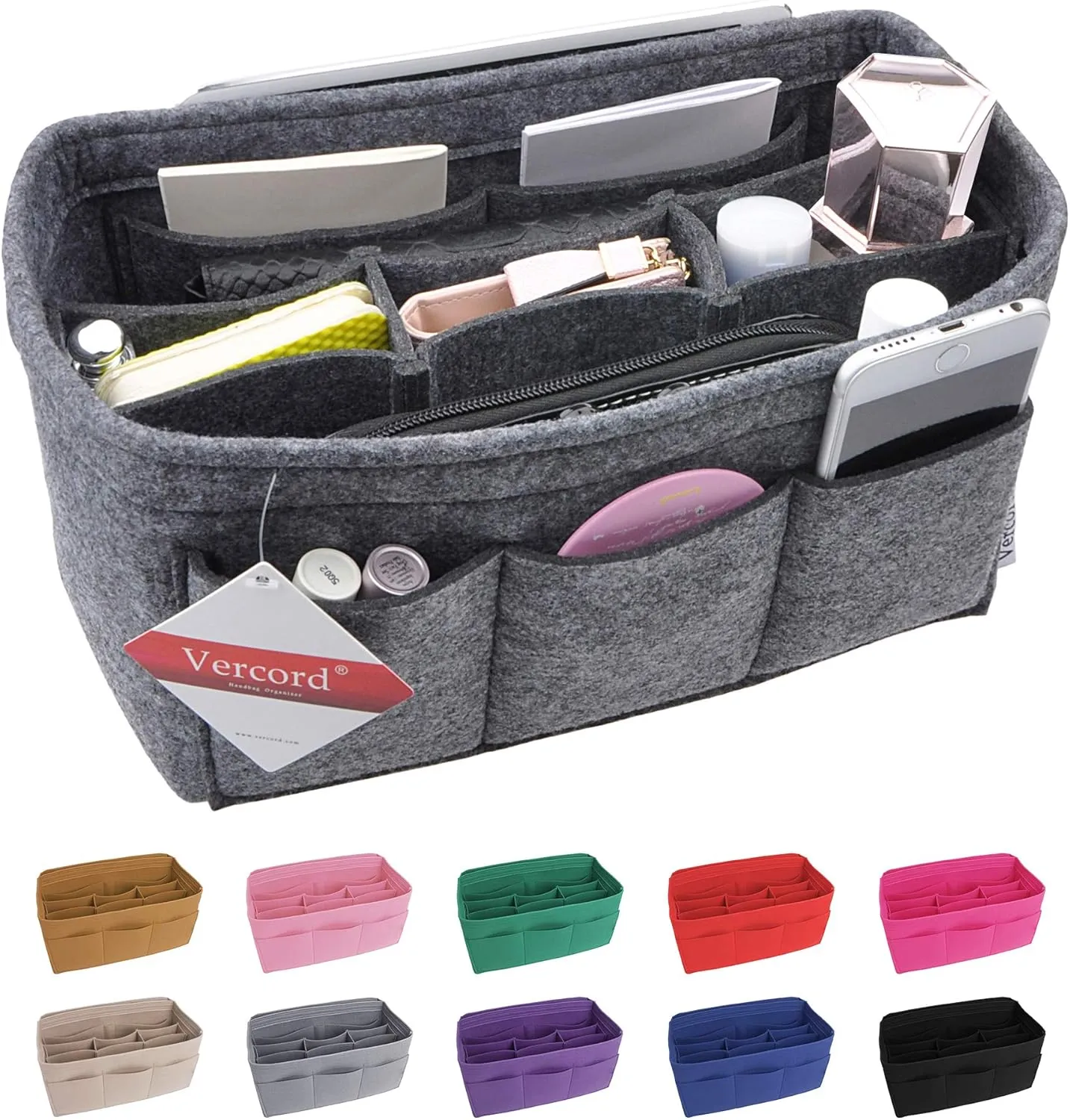 Vercord Felt Purse Organizer Handbag Insert Liner Shaper Bag in Bags for Speedy Neverfull Tote Grey Medium