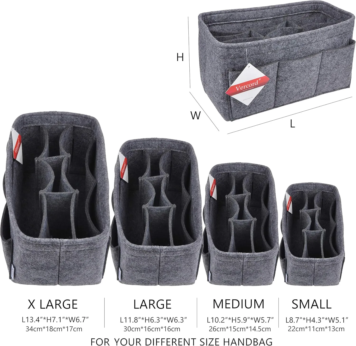 Vercord Felt Purse Organizer Handbag Insert Liner Shaper Bag in Bags for Speedy Neverfull Tote Grey Medium