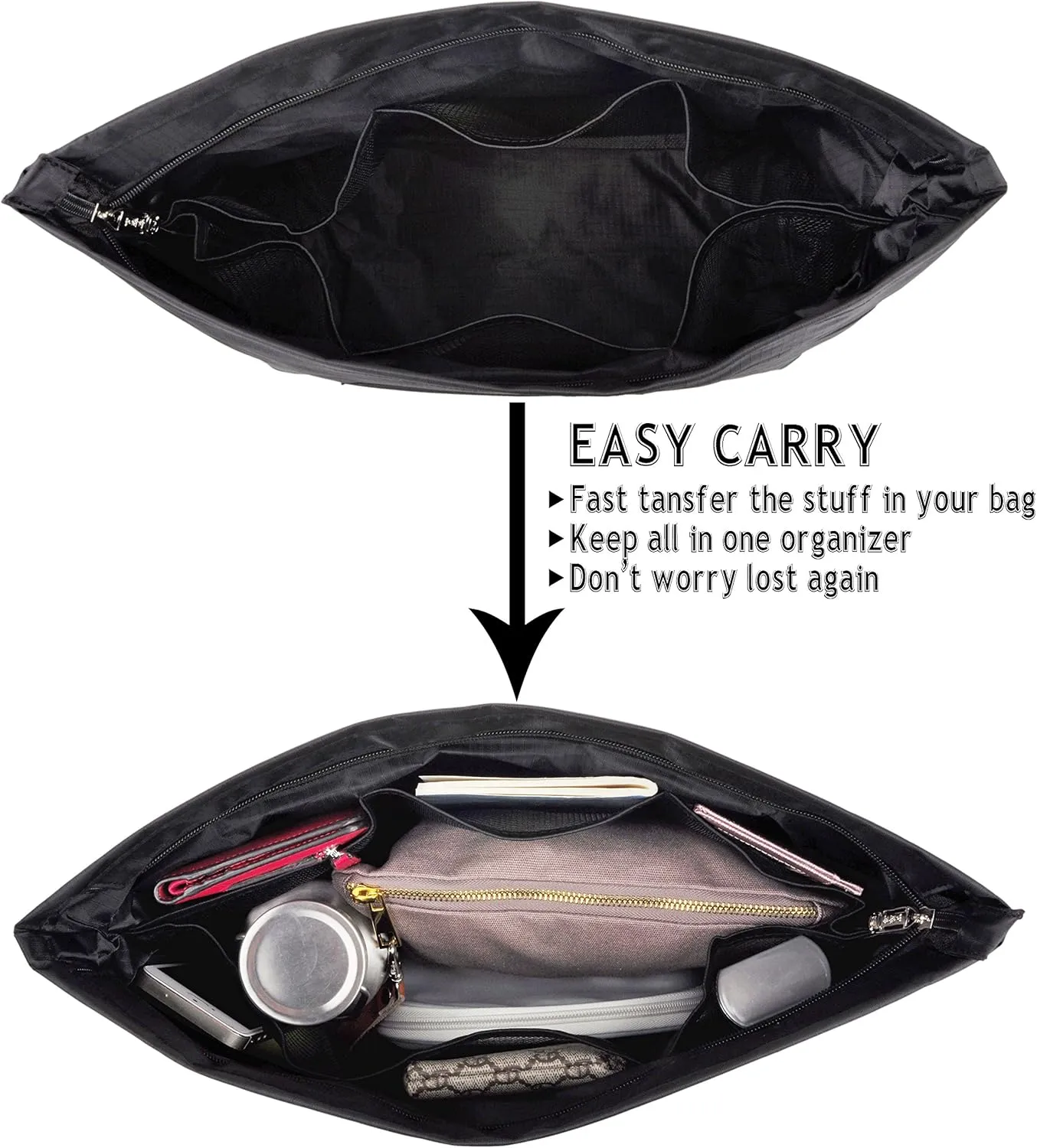 Vercord Handbag Purse Bag Insert Organizers Extra Thick Large Travel Handbag Organizer Black