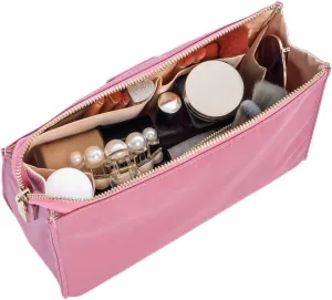 Vercord Nylon Purse Organizer Insert for Hangbags Comestic Storage Toiletry Kit Bag in Bag with Zipper Pocket Pink L