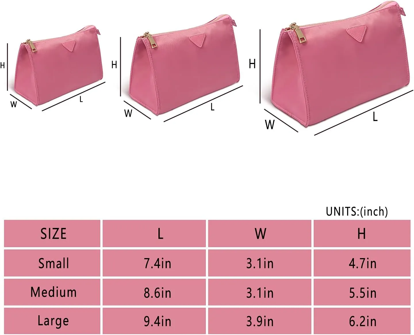 Vercord Nylon Purse Organizer Insert for Hangbags Comestic Storage Toiletry Kit Bag in Bag with Zipper Pocket Pink L