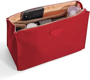 Vercord Nylon Purse Organizer Insert for Hangbags Comestic Storage Toiletry Kit Bag in Bag with Zipper Pocket Red L