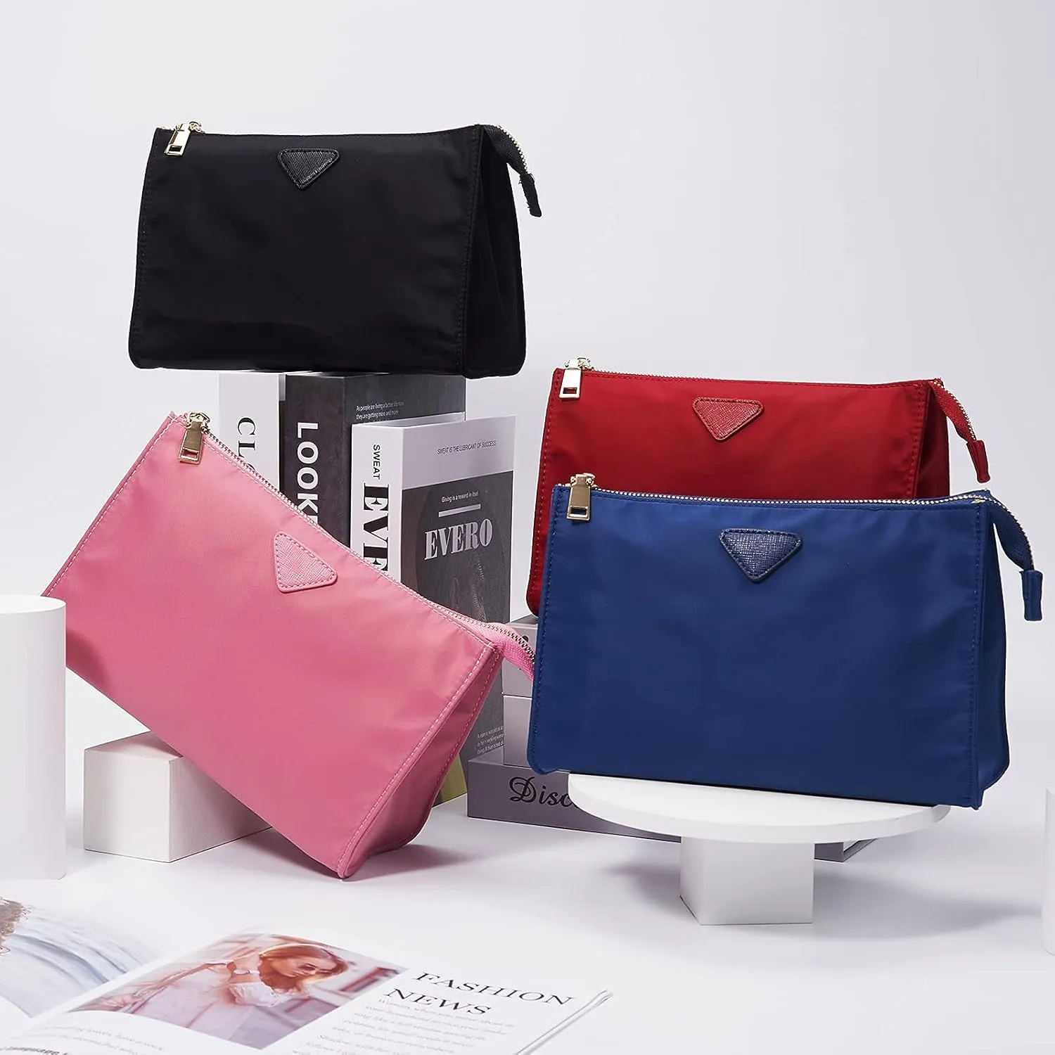 Vercord Nylon Purse Organizer Insert for Hangbags Comestic Storage Toiletry Kit Bag in Bag with Zipper Pocket Red L
