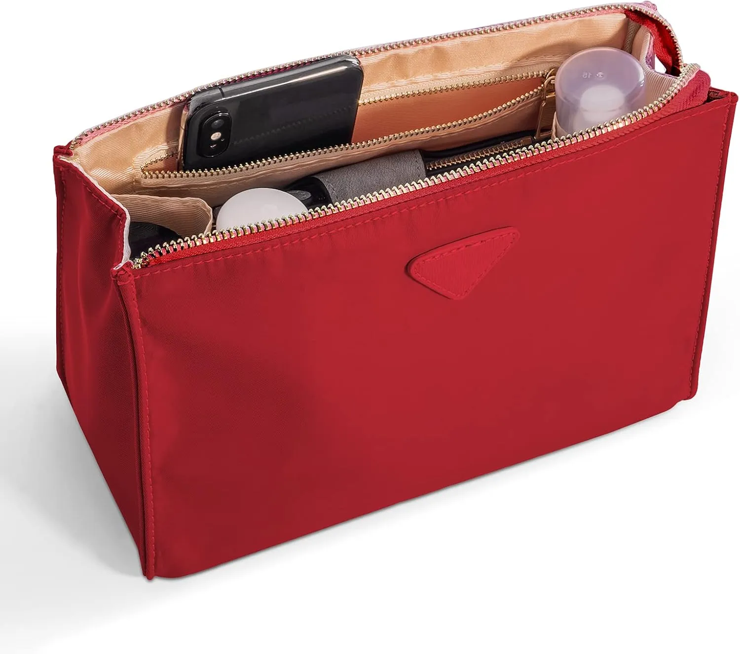 Vercord Nylon Purse Organizer Insert for Hangbags Comestic Storage Toiletry Kit Bag in Bag with Zipper Pocket Red L