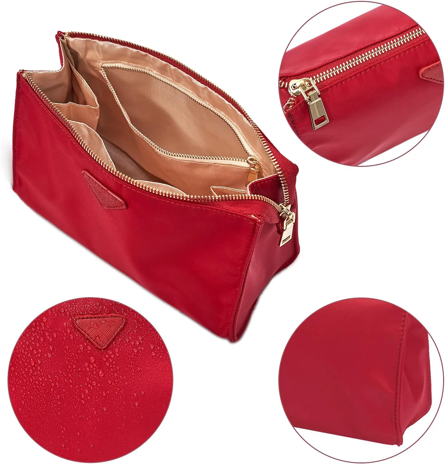 Vercord Nylon Purse Organizer Insert for Hangbags Comestic Storage Toiletry Kit Bag in Bag with Zipper Pocket Red L