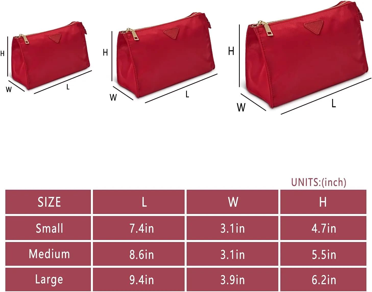 Vercord Nylon Purse Organizer Insert for Hangbags Comestic Storage Toiletry Kit Bag in Bag with Zipper Pocket Red L