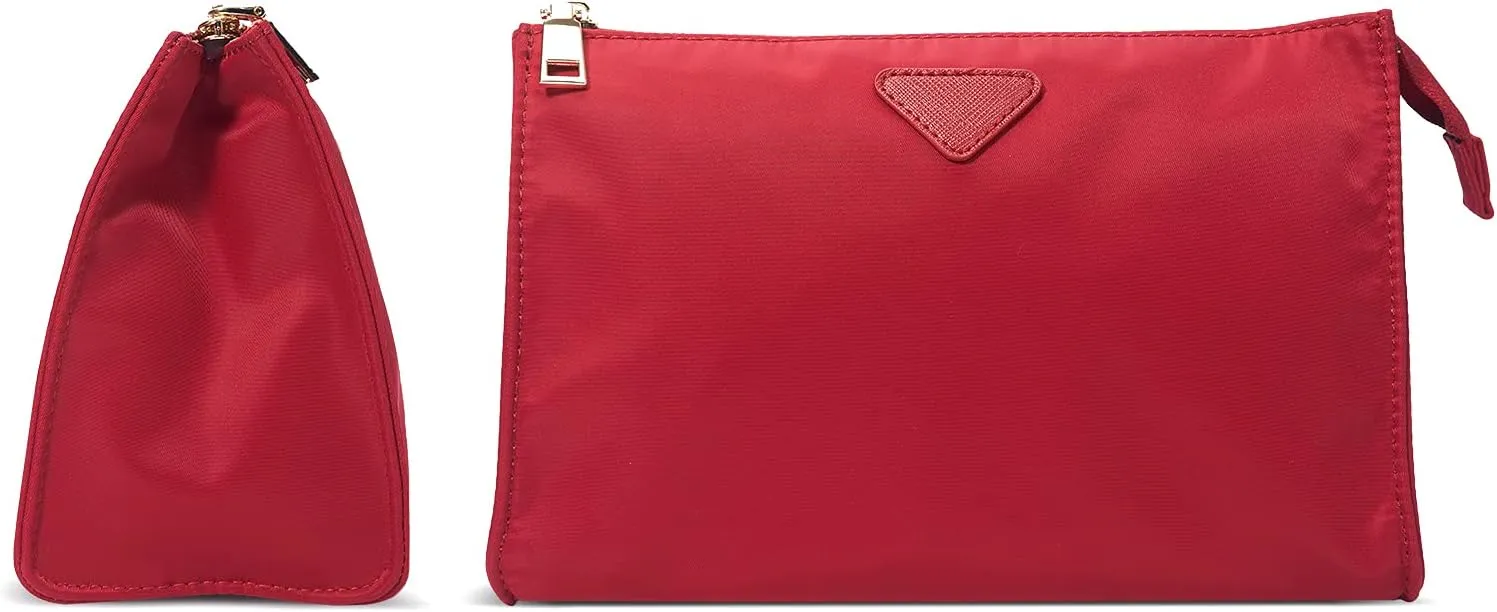 Vercord Nylon Purse Organizer Insert for Hangbags Comestic Storage Toiletry Kit Bag in Bag with Zipper Pocket Red L