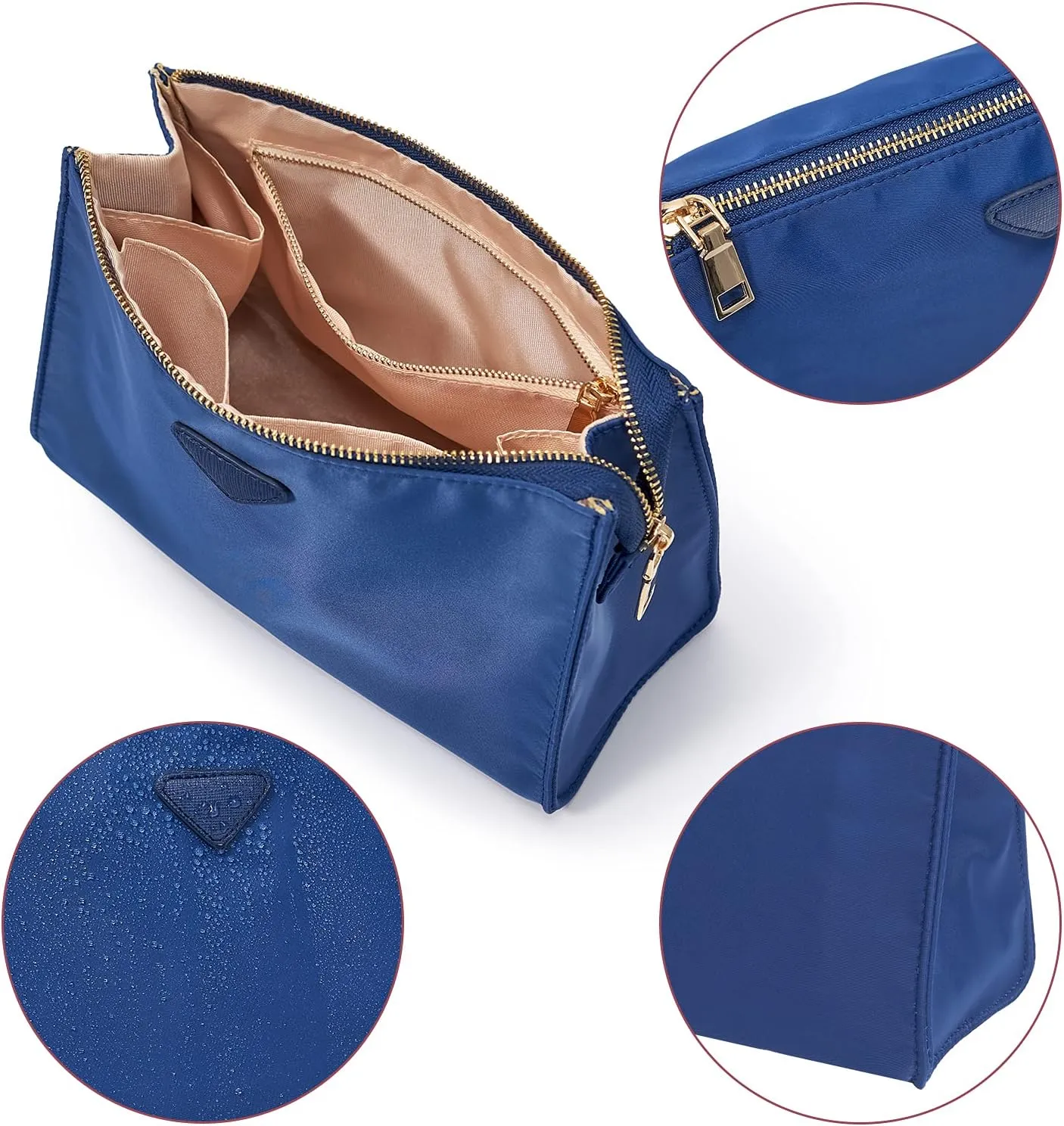 Vercord Nylon Purse Organizer Insert for Hangbags Comestic Storage Toiletry Kit Bag in Bag with Zipper Pocket Sapphire Blue M