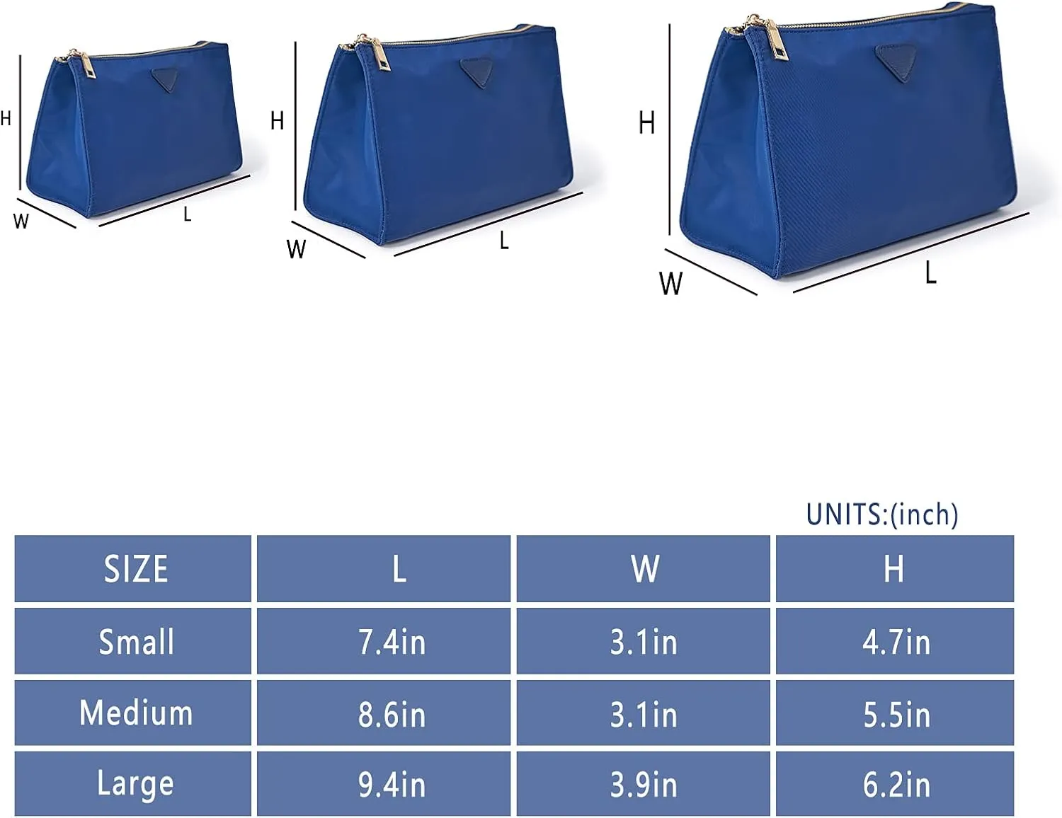 Vercord Nylon Purse Organizer Insert for Hangbags Comestic Storage Toiletry Kit Bag in Bag with Zipper Pocket Sapphire Blue M