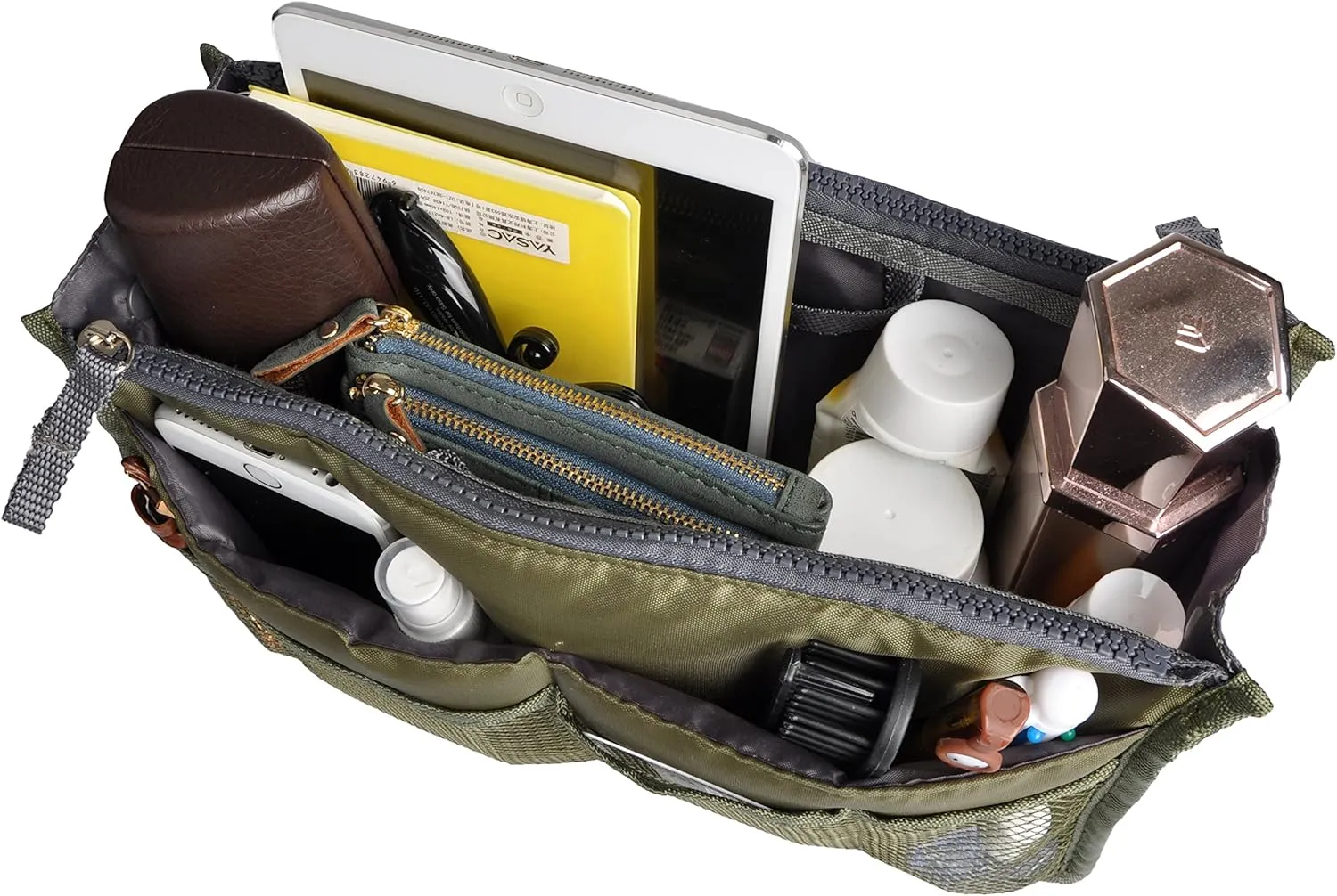 Vercord Purse Organizer Insert for Handbags Bag Organizers Inside Tote Pocketbook Women Nurse Nylon 13 Pockets Army Green Medium