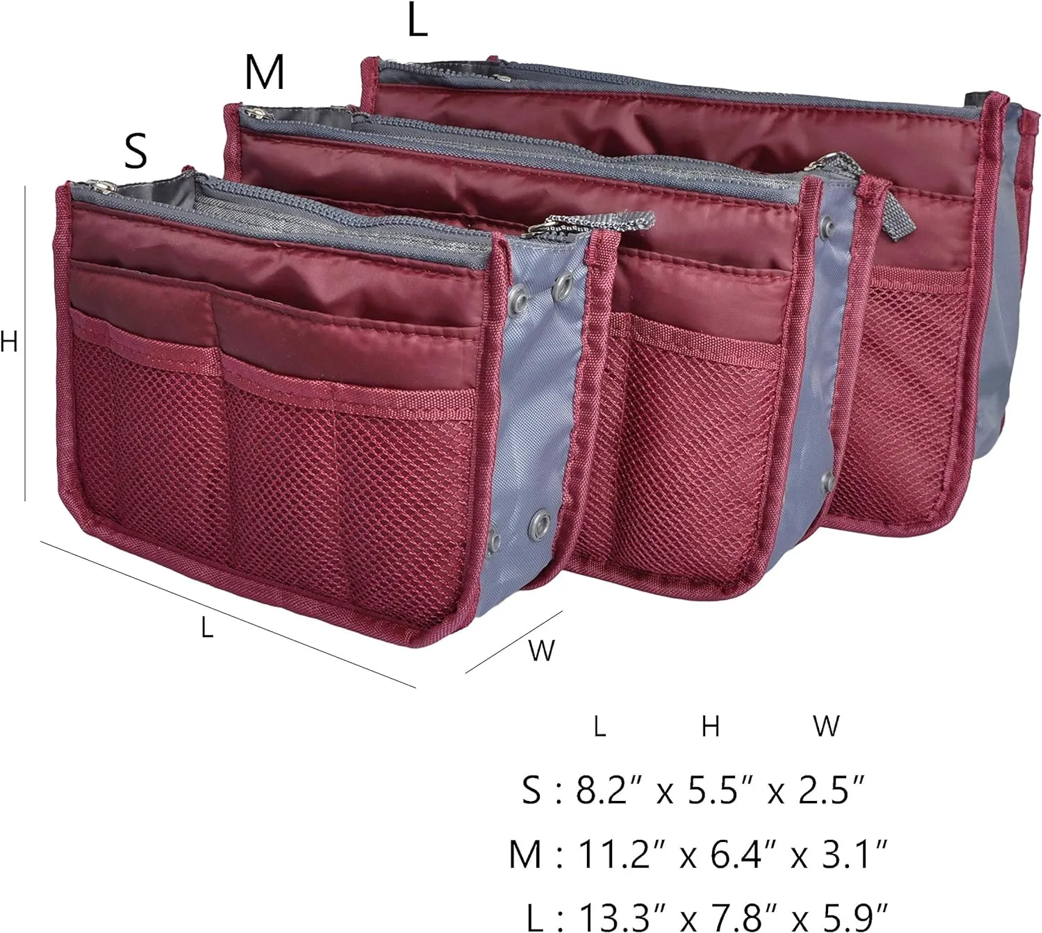 Vercord Purse Organizer Insert for Handbags Bag Organizers Inside Tote Pocketbook Women Nurse Nylon 13 Pockets Burgundy Medium