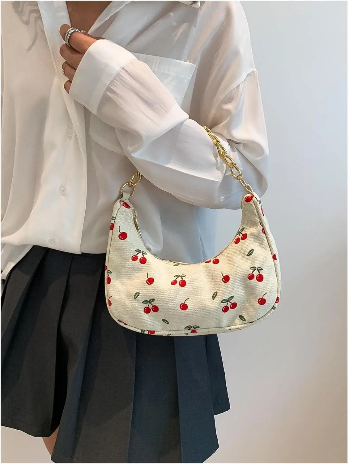 Verdusa Women's Floral Top Handle Hobo Bags Metal Chain Crescent Bag Handbags