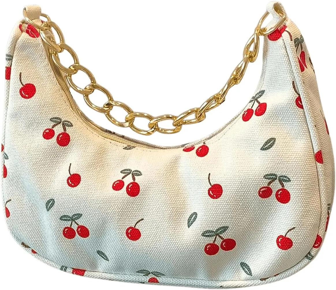 Verdusa Women's Floral Top Handle Hobo Bags Metal Chain Crescent Bag Handbags