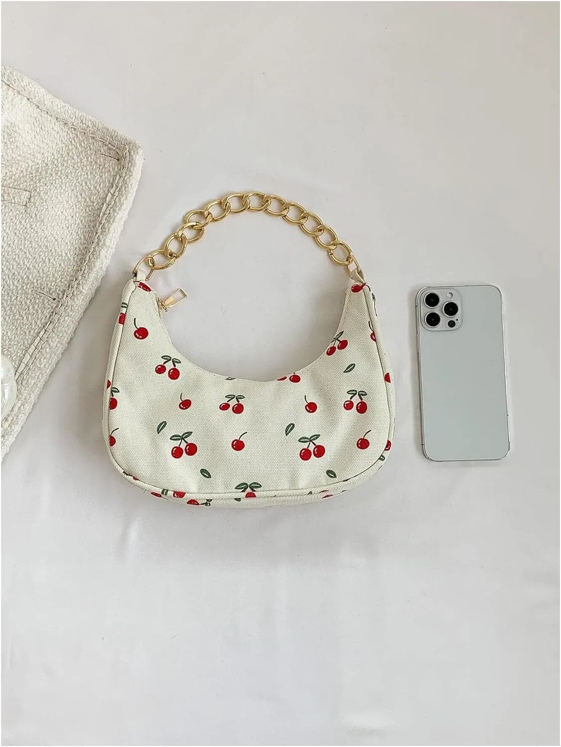 Verdusa Women's Floral Top Handle Hobo Bags Metal Chain Crescent Bag Handbags