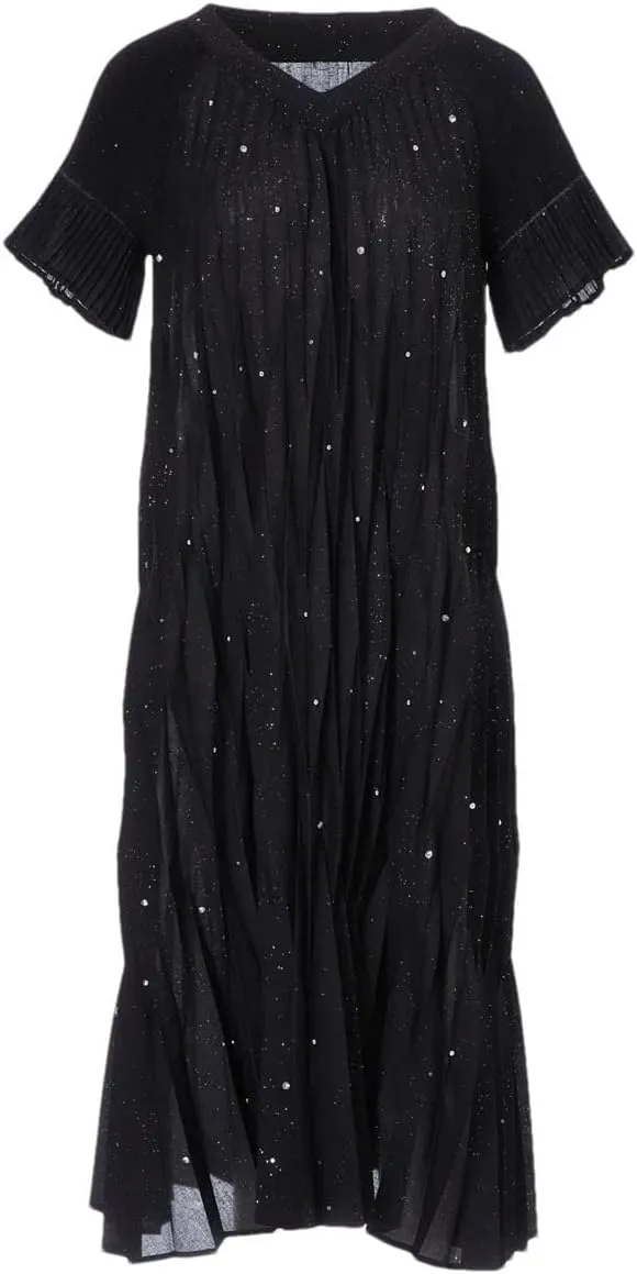 Vertical Pleats Beads High Elastic Dress Women's Age-Reducing Casual Dresses