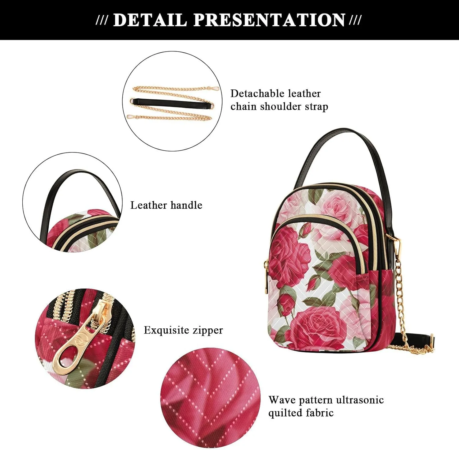 Vintage Floral with Blue Roses Triple Compartment Crossbody Bag, Ladies Shoulder Handbags
