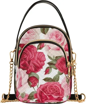 Vintage Floral with Blue Roses Triple Compartment Crossbody Bag, Ladies Shoulder Handbags
