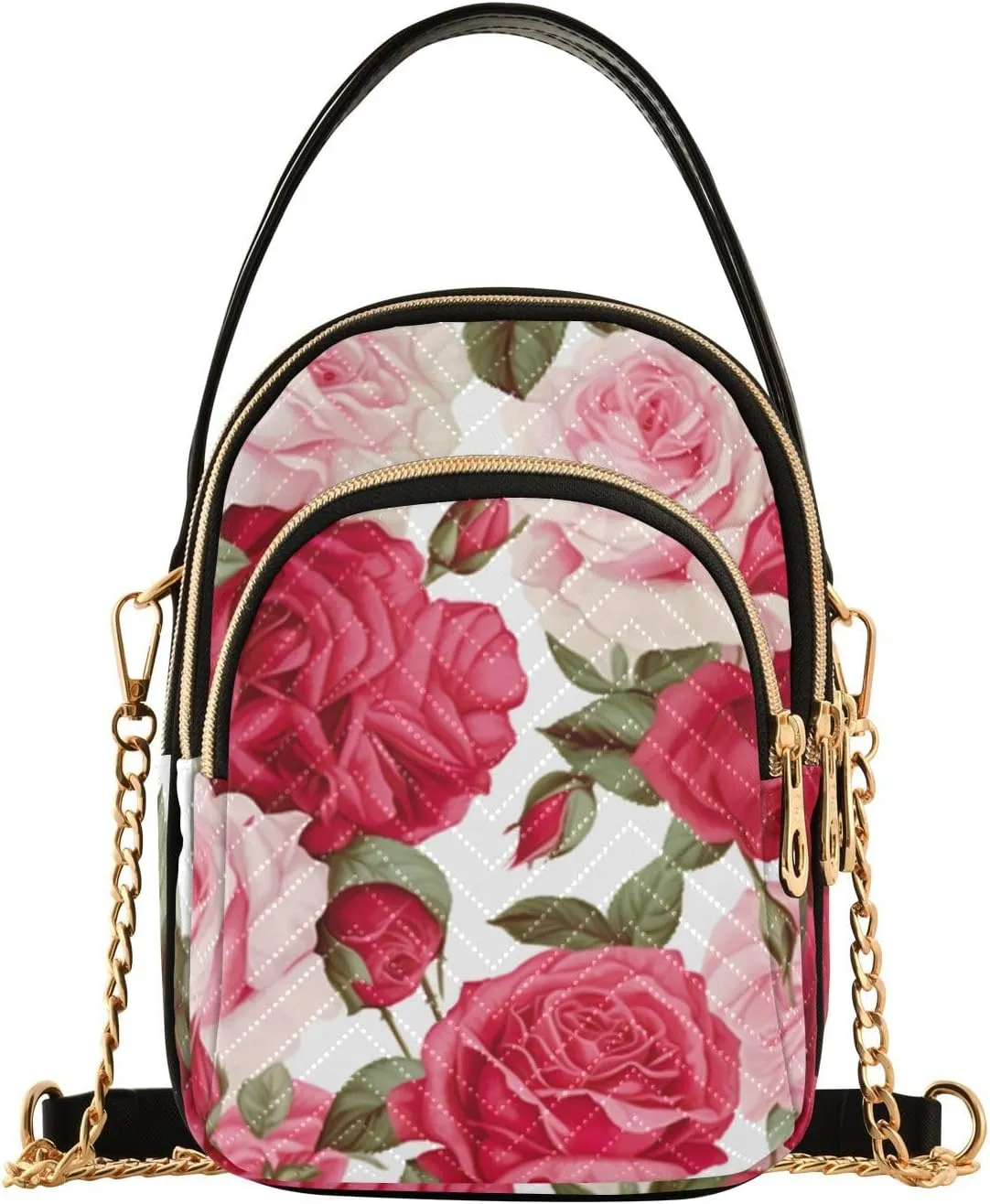 Vintage Floral with Blue Roses Triple Compartment Crossbody Bag, Ladies Shoulder Handbags