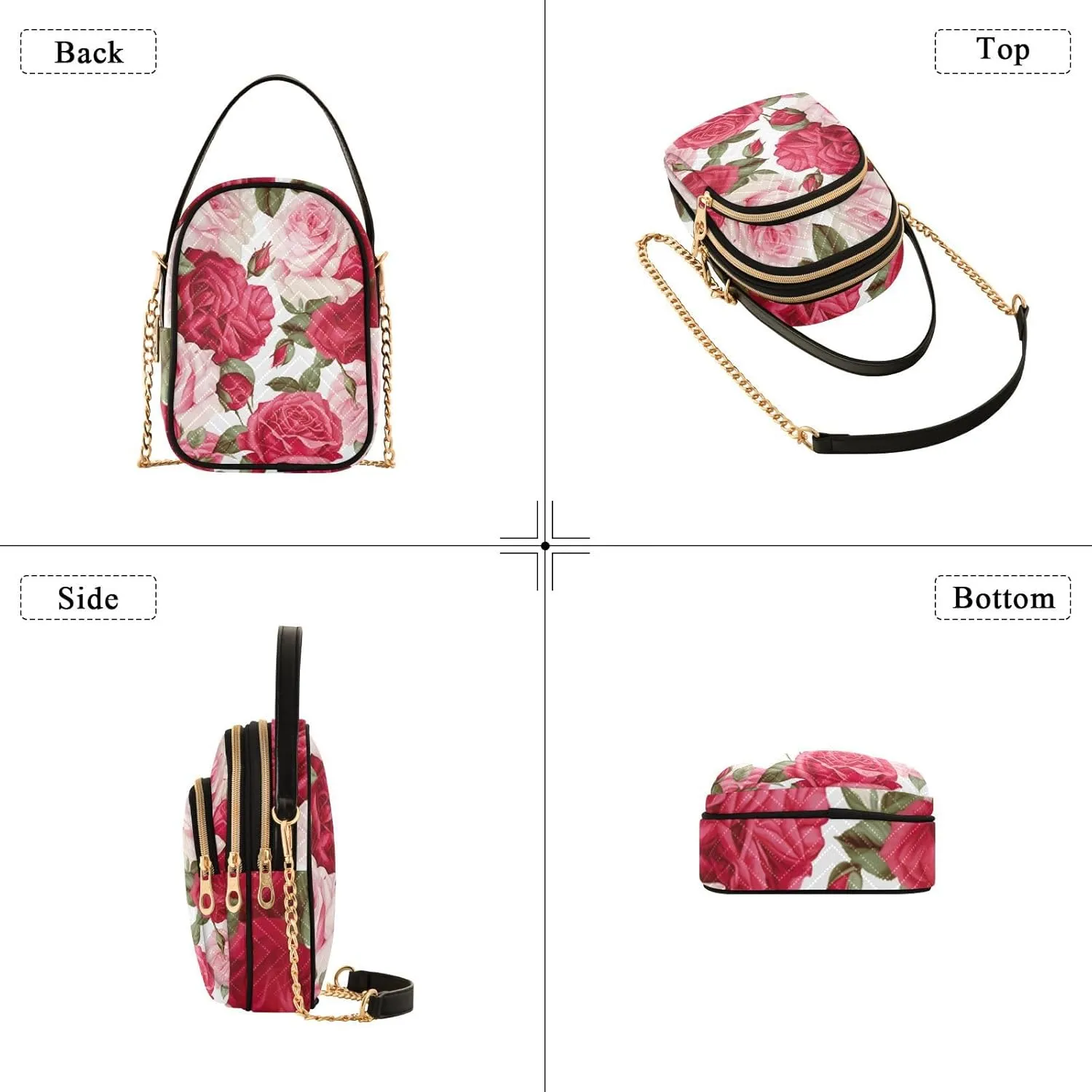 Vintage Floral with Blue Roses Triple Compartment Crossbody Bag, Ladies Shoulder Handbags