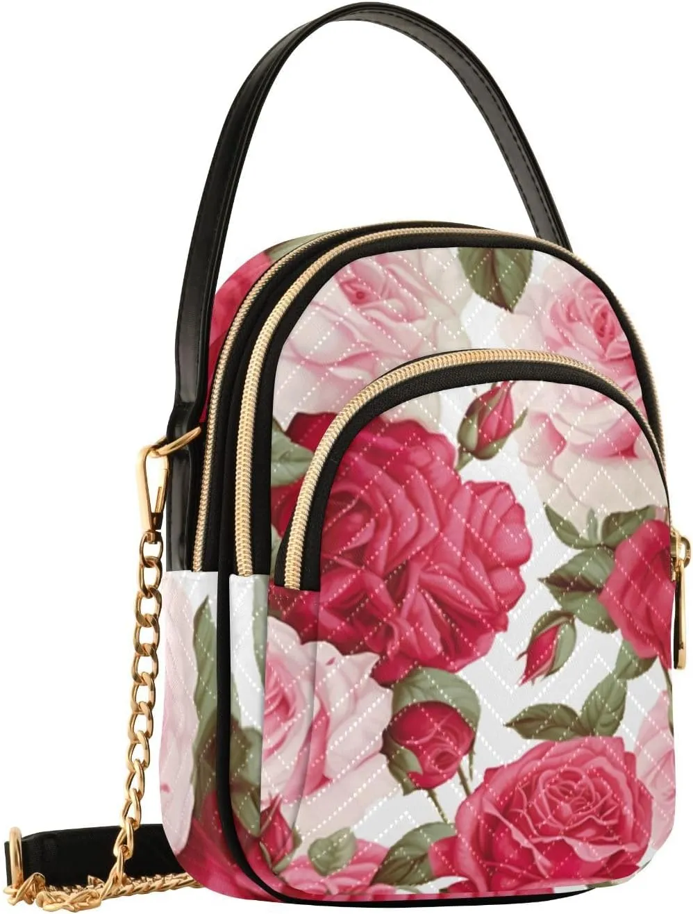 Vintage Floral with Blue Roses Triple Compartment Crossbody Bag, Ladies Shoulder Handbags