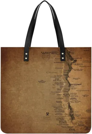 Vintage Maps of Aruba Leather Handbags Shoping Bag Women Large Capacity Beach Bag
