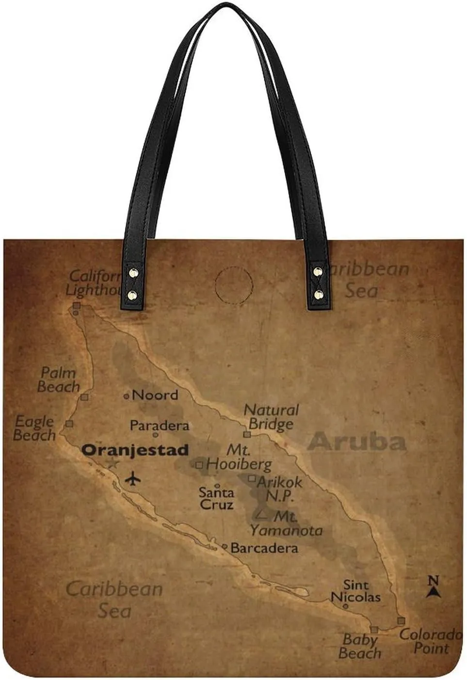 Vintage Maps of Aruba Leather Handbags Shoping Bag Women Large Capacity Beach Bag