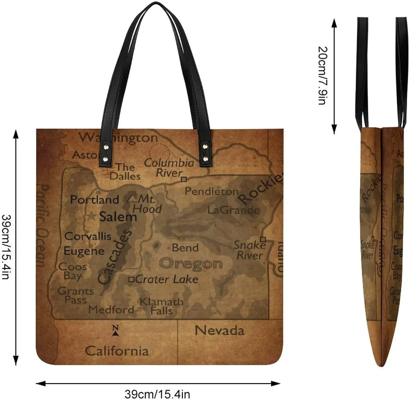 Vintage Maps of New Jersey Leather Handbags Shoping Bag Women Large Capacity Beach Bag