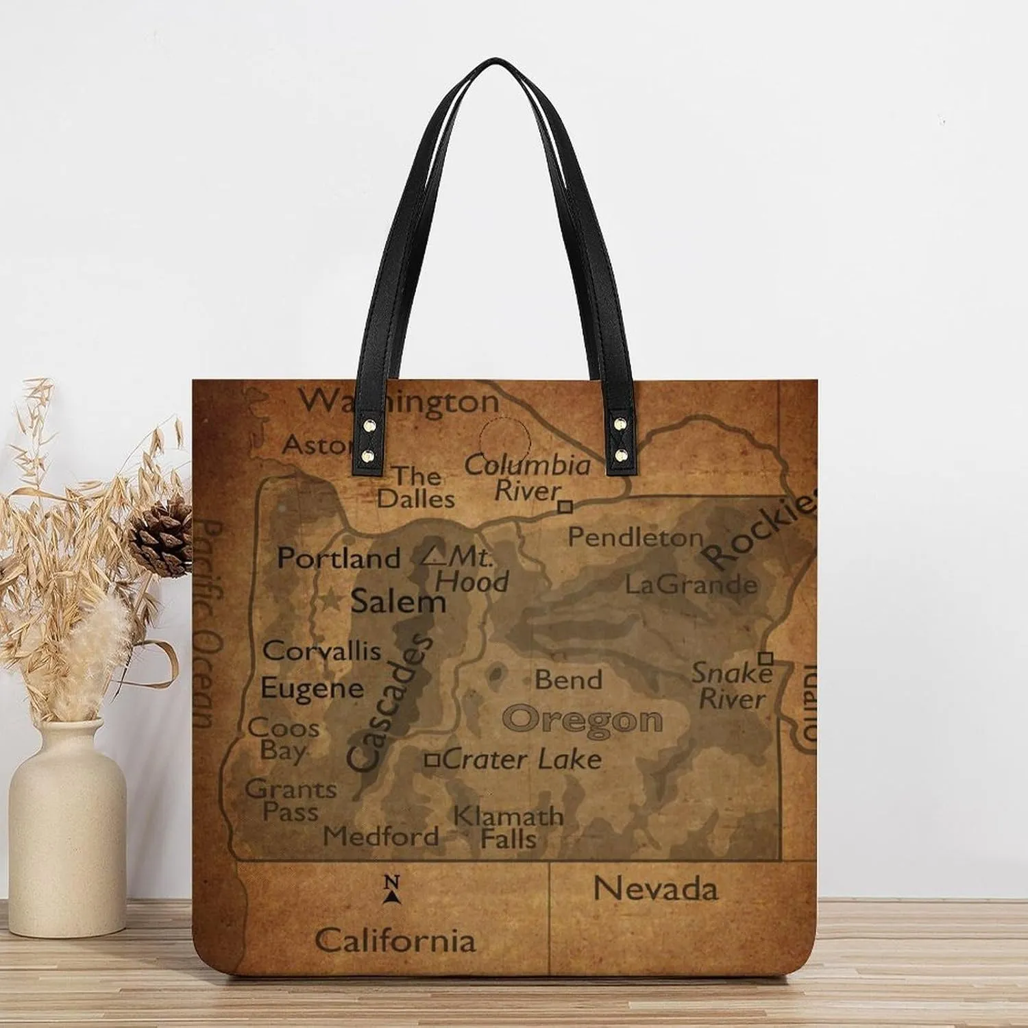 Vintage Maps of New Jersey Leather Handbags Shoping Bag Women Large Capacity Beach Bag