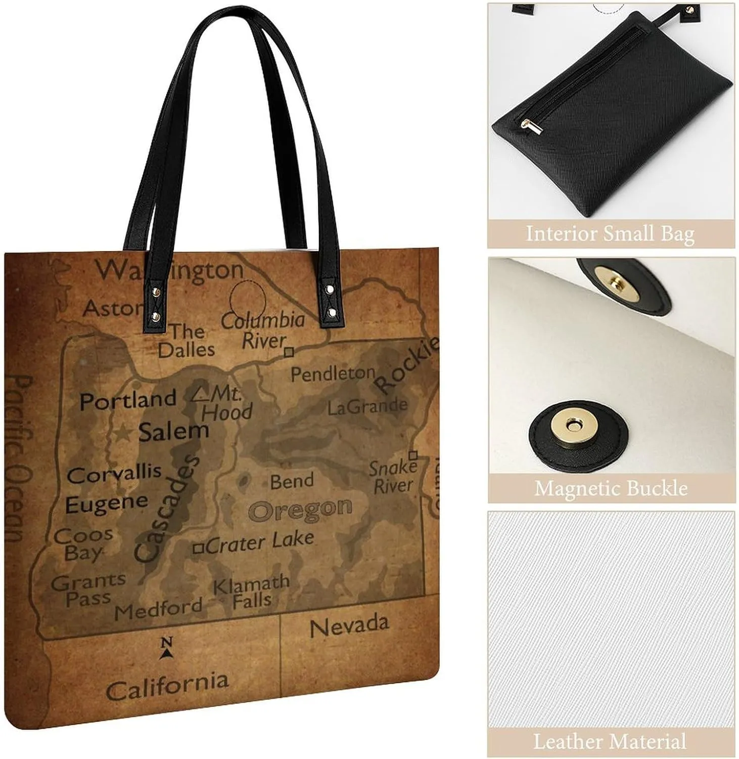 Vintage Maps of New Jersey Leather Handbags Shoping Bag Women Large Capacity Beach Bag