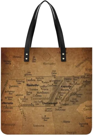 Vintage Maps of New Jersey Leather Handbags Shoping Bag Women Large Capacity Beach Bag