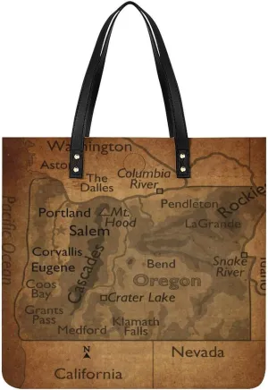 Vintage Maps of New Jersey Leather Handbags Shoping Bag Women Large Capacity Beach Bag